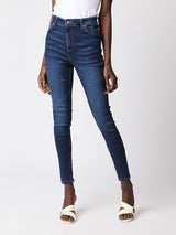 Dark Mid Blue Ibiza High waist Basic Skinny Fit Jeans for women